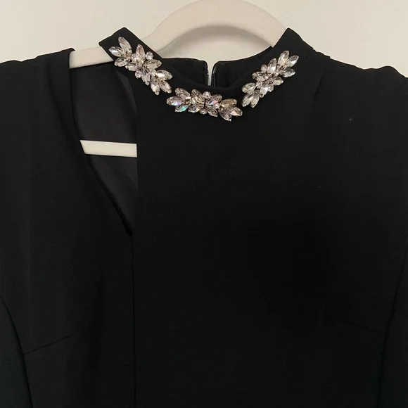Black A line formal high neck dress with cap sleeves and crystal neckline​ - Picture 6 of 10